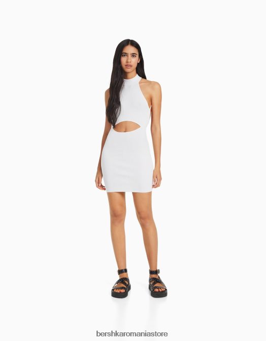 Bershka femei rochie mini tricotată cu halter cu detaliu la spate alb Z86D181 îmbrăcăminte