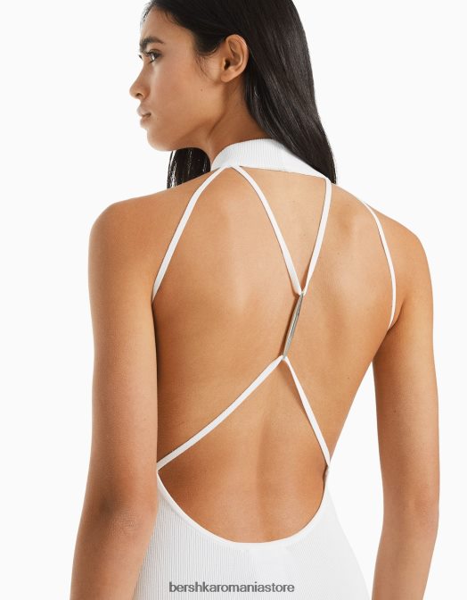 Bershka femei rochie mini tricotată cu halter cu detaliu la spate alb Z86D181 îmbrăcăminte