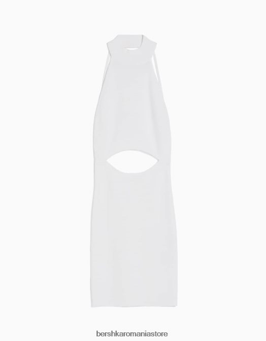 Bershka femei rochie mini tricotată cu halter cu detaliu la spate alb Z86D181 îmbrăcăminte