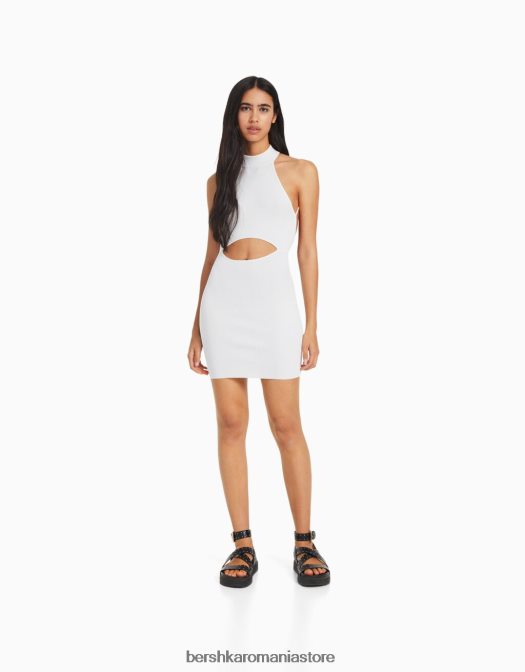 Bershka femei rochie mini tricotată cu halter cu detaliu la spate alb Z86D182 îmbrăcăminte