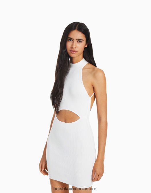 Bershka femei rochie mini tricotată cu halter cu detaliu la spate alb Z86D182 îmbrăcăminte