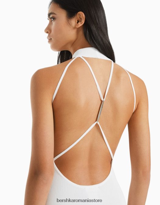 Bershka femei rochie mini tricotată cu halter cu detaliu la spate alb Z86D182 îmbrăcăminte