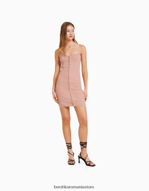 Bershka femei rochie mini tricotată fără umeri, cu fermoar roz Z86D175 îmbrăcăminte