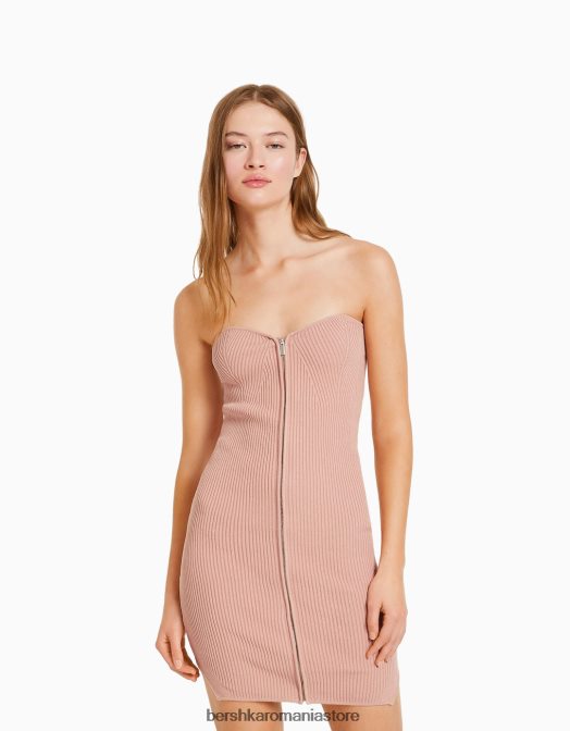 Bershka femei rochie mini tricotată fără umeri, cu fermoar roz Z86D175 îmbrăcăminte