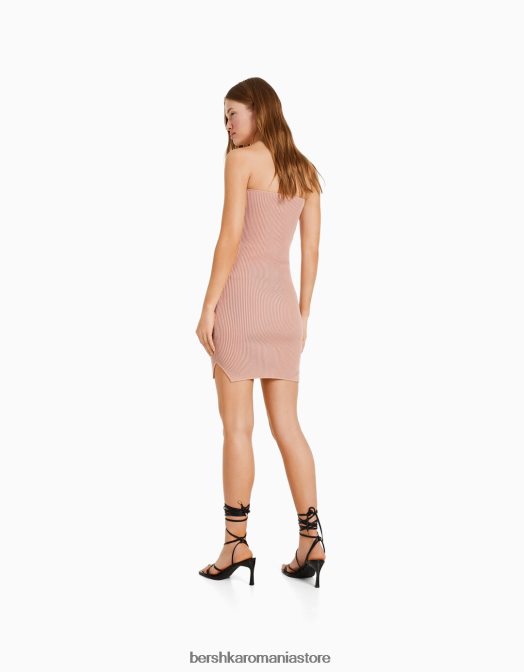 Bershka femei rochie mini tricotată fără umeri, cu fermoar roz Z86D175 îmbrăcăminte