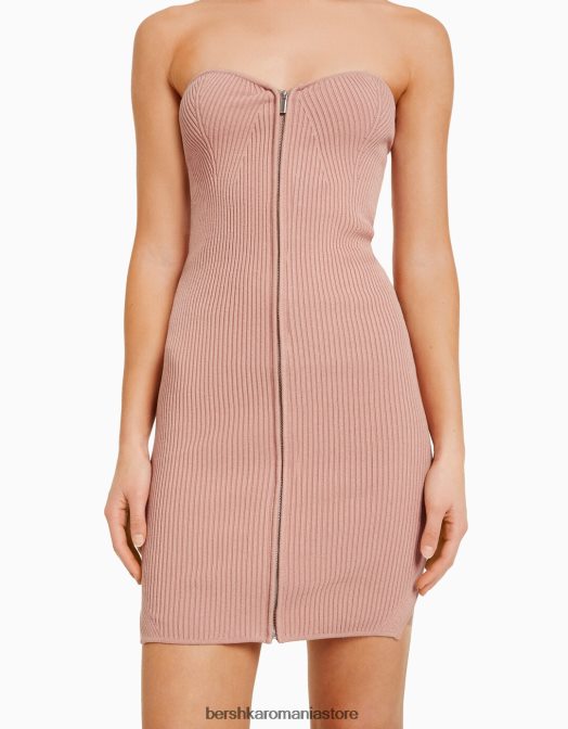 Bershka femei rochie mini tricotată fără umeri, cu fermoar roz Z86D175 îmbrăcăminte