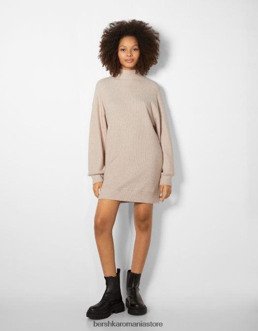 Bershka femei rochie schimbătoare cu mânecă lungă nisip Z86D286 îmbrăcăminte