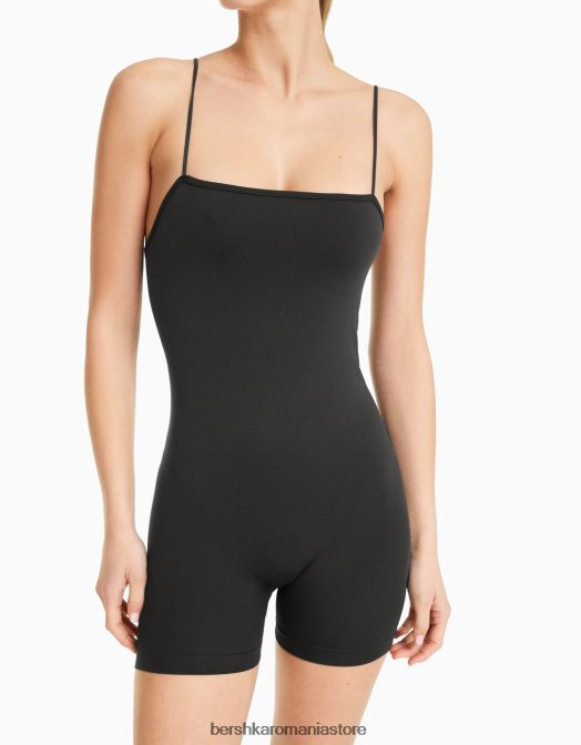 Bershka femei Salopetă de ciclism cu bretele fără cusături, cu decolteu pătrat gri inchis Z86D59 îmbrăcăminte