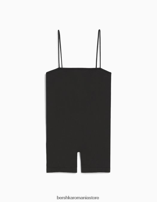 Bershka femei Salopetă de ciclism cu bretele fără cusături, cu decolteu pătrat gri inchis Z86D59 îmbrăcăminte