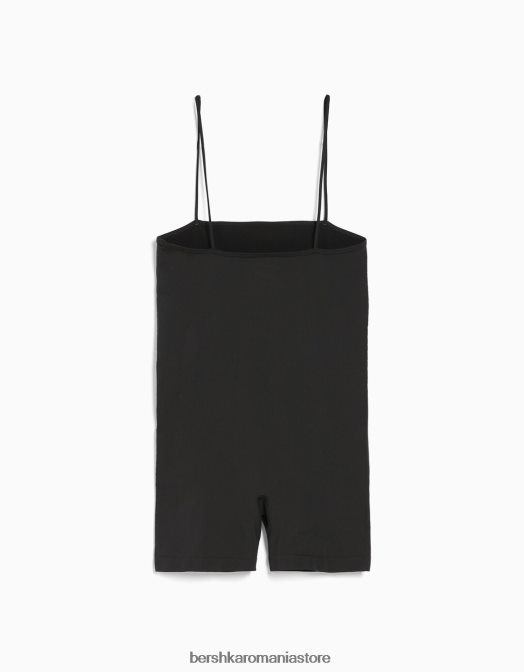 Bershka femei Salopetă de ciclism cu bretele fără cusături, cu decolteu pătrat gri inchis Z86D59 îmbrăcăminte