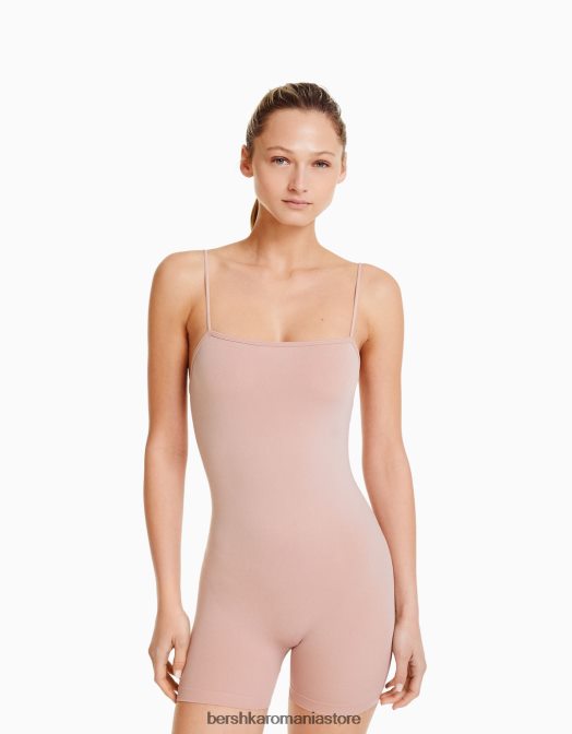 Bershka femei Salopetă de ciclism cu bretele fără cusături, cu decolteu pătrat roz Z86D58 îmbrăcăminte