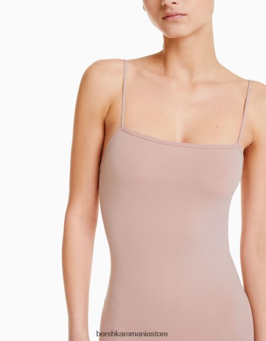 Bershka femei Salopetă de ciclism cu bretele fără cusături, cu decolteu pătrat roz Z86D58 îmbrăcăminte