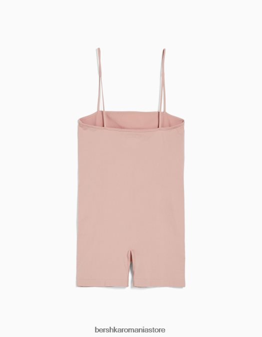 Bershka femei Salopetă de ciclism cu bretele fără cusături, cu decolteu pătrat roz Z86D58 îmbrăcăminte