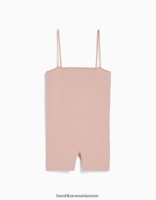 Bershka femei Salopetă de ciclism cu bretele fără cusături, cu decolteu pătrat roz Z86D58 îmbrăcăminte
