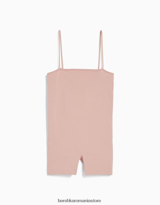 Bershka femei Salopetă de ciclism fără cusături, cu decolteu pătrat roz Z86D4086 îmbrăcăminte