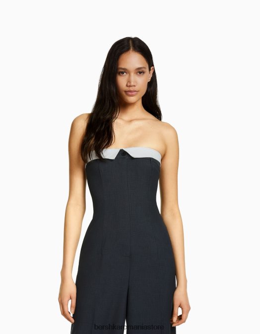 Bershka femei salopetă croită fără umeri gri inchis Z86D25 îmbrăcăminte