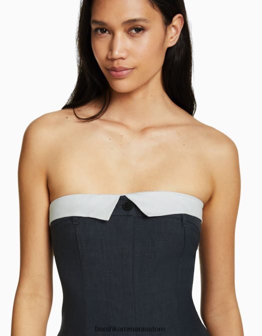 Bershka femei salopetă croită fără umeri gri inchis Z86D25 îmbrăcăminte