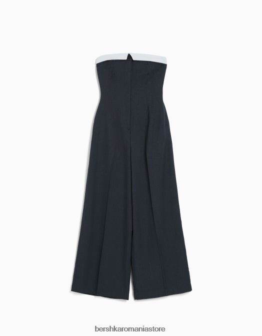 Bershka femei salopetă croită fără umeri gri inchis Z86D25 îmbrăcăminte