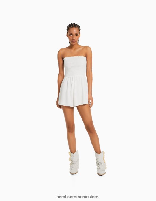 Bershka femei salopetă cu bandă texturată cu încâlcire alb Z86D113 îmbrăcăminte