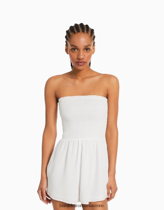 Bershka femei salopetă cu bandă texturată cu încâlcire alb Z86D113 îmbrăcăminte
