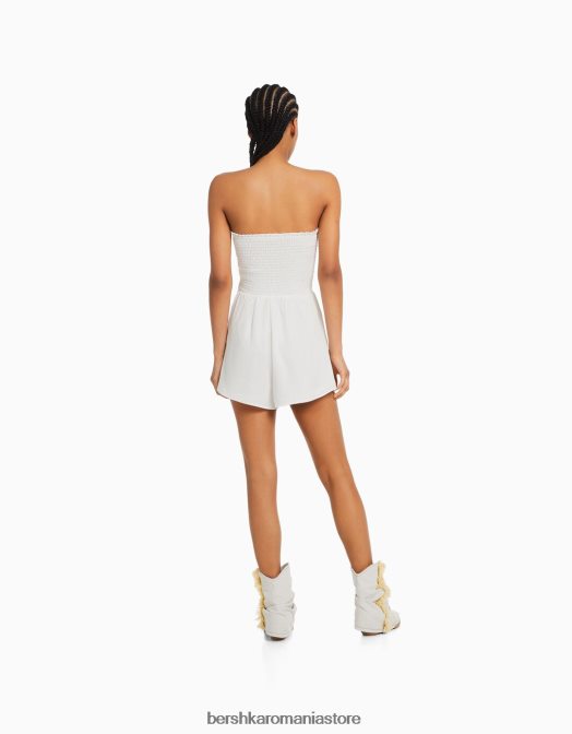 Bershka femei salopetă cu bandă texturată cu încâlcire alb Z86D113 îmbrăcăminte
