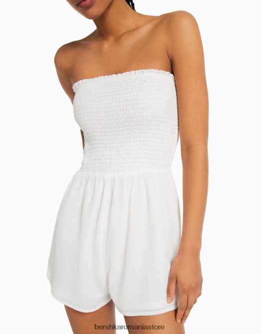 Bershka femei salopetă cu bandă texturată cu încâlcire alb Z86D113 îmbrăcăminte