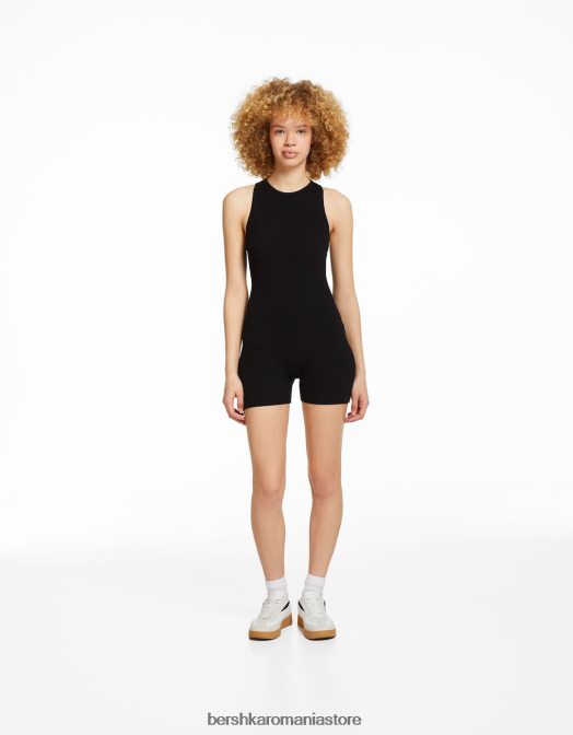 Bershka femei salopetă cu bretele din nailon negru Z86D4084 îmbrăcăminte