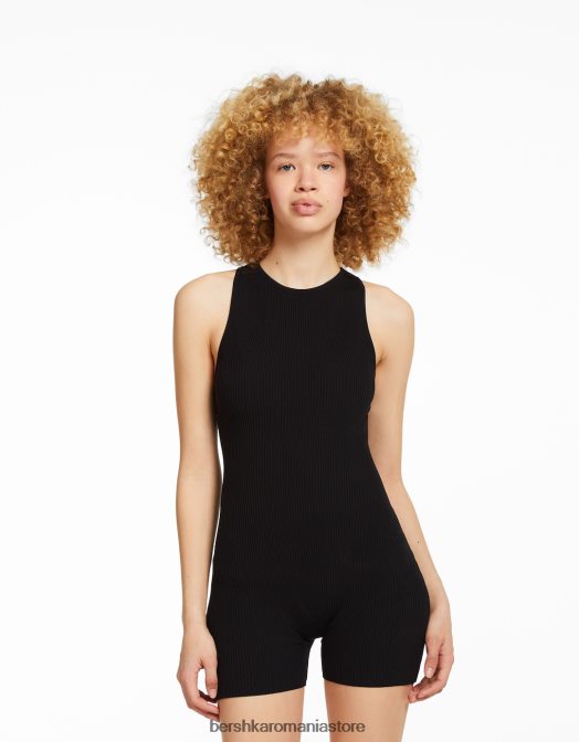 Bershka femei salopetă cu bretele din nailon negru Z86D4084 îmbrăcăminte