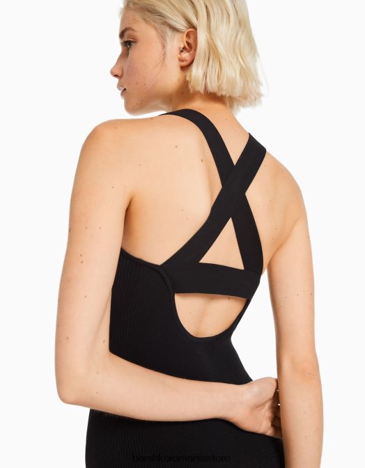 Bershka femei salopetă cu bretele din nailon negru Z86D54 îmbrăcăminte