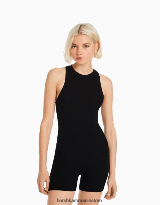 Bershka femei salopetă cu bretele din nailon negru Z86D55 îmbrăcăminte