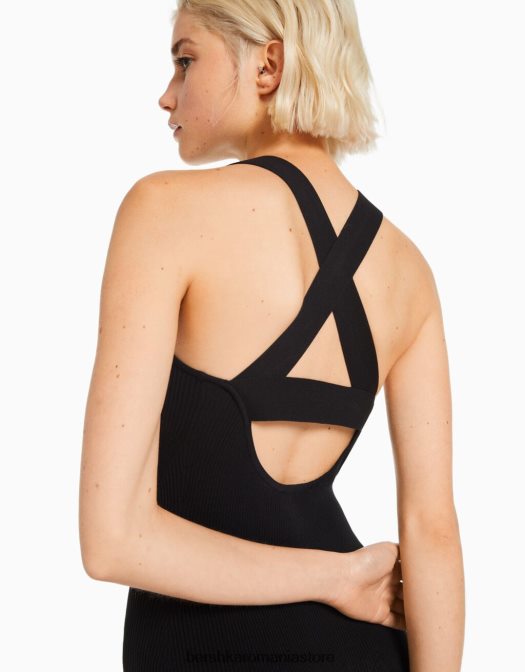 Bershka femei salopetă cu bretele din nailon negru Z86D55 îmbrăcăminte