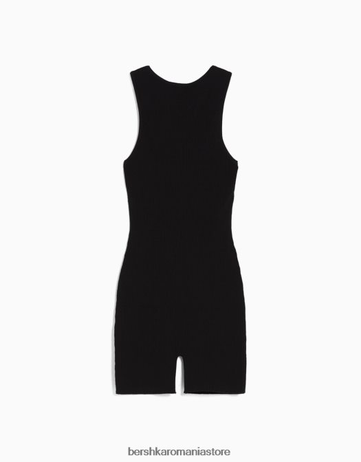 Bershka femei salopetă cu bretele din nailon negru Z86D55 îmbrăcăminte