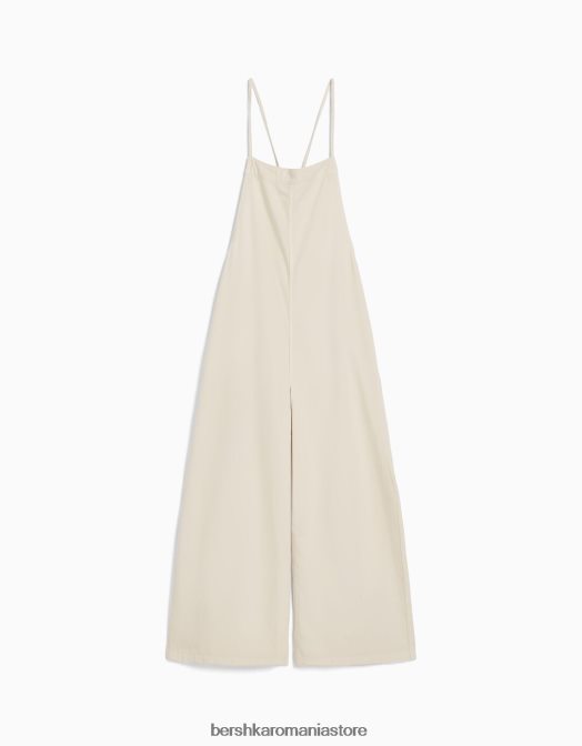 Bershka femei salopetă din denim cu bretele cremă Z86D85 îmbrăcăminte