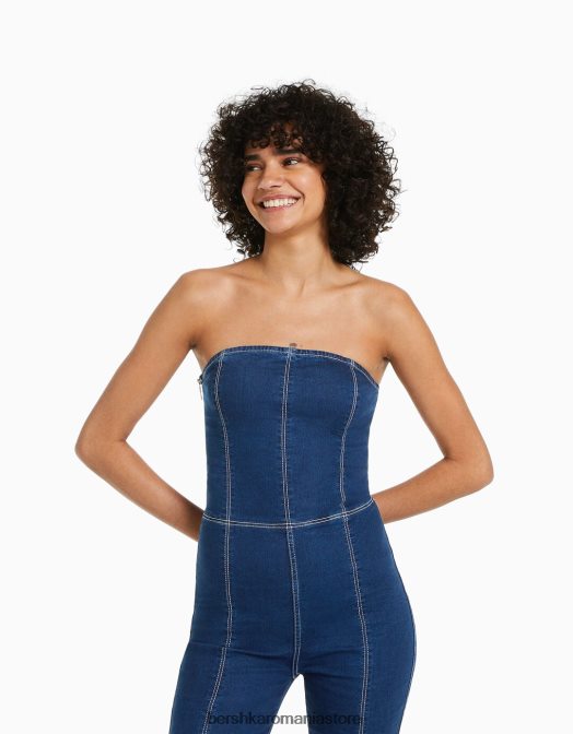 Bershka femei salopetă din denim cu umerii expuși marina Z86D1969 îmbrăcăminte