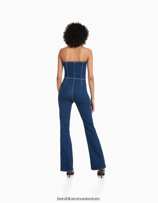 Bershka femei salopetă din denim cu umerii expuși marina Z86D1969 îmbrăcăminte