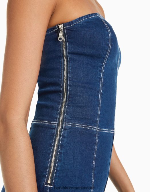 Bershka femei salopetă din denim cu umerii expuși marina Z86D1969 îmbrăcăminte