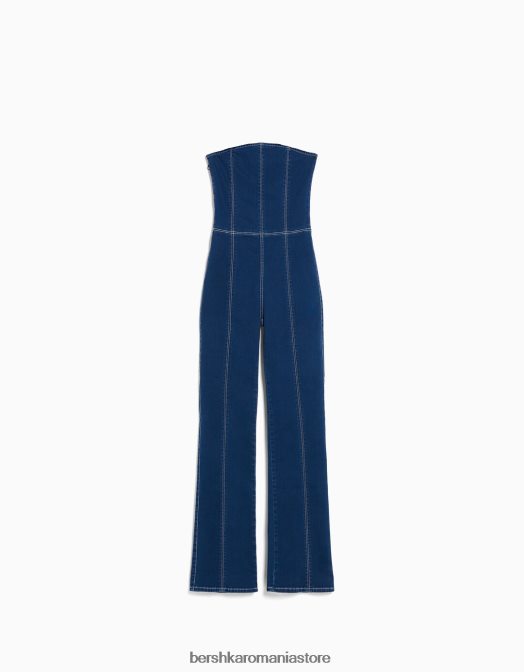 Bershka femei salopetă din denim cu umerii expuși marina Z86D1969 îmbrăcăminte