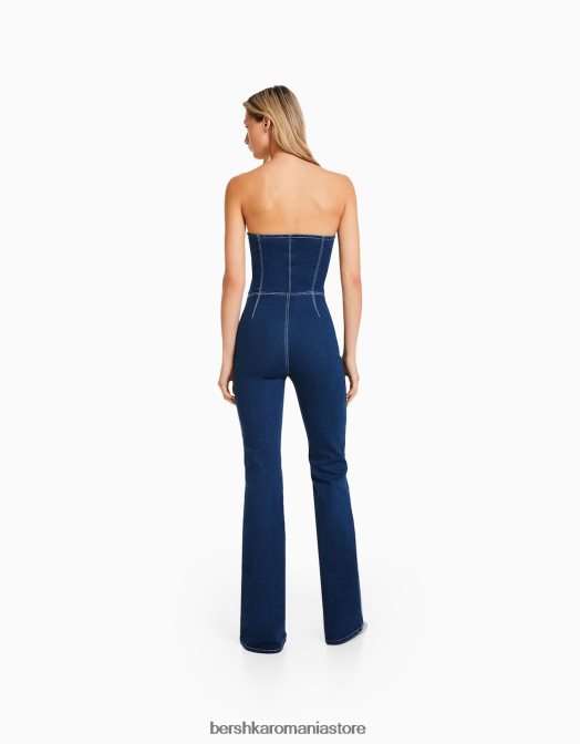 Bershka femei salopetă din denim cu umerii expuși marina Z86D251 îmbrăcăminte