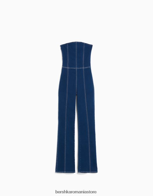 Bershka femei salopetă din denim cu umerii expuși marina Z86D251 îmbrăcăminte