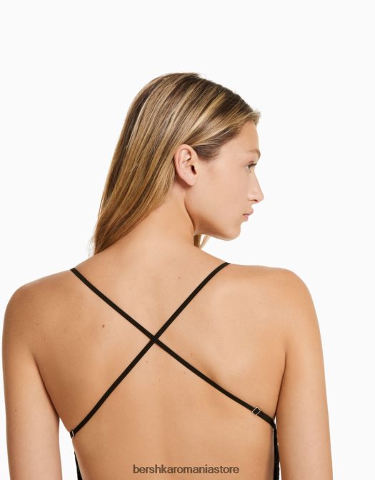 Bershka femei salopetă elastică din denim cu decupaj la spate albastru deschis Z86D62 îmbrăcăminte