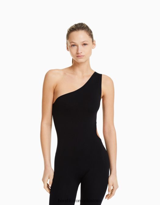 Bershka femei salopetă fără cusături decupate negru Z86D98 îmbrăcăminte