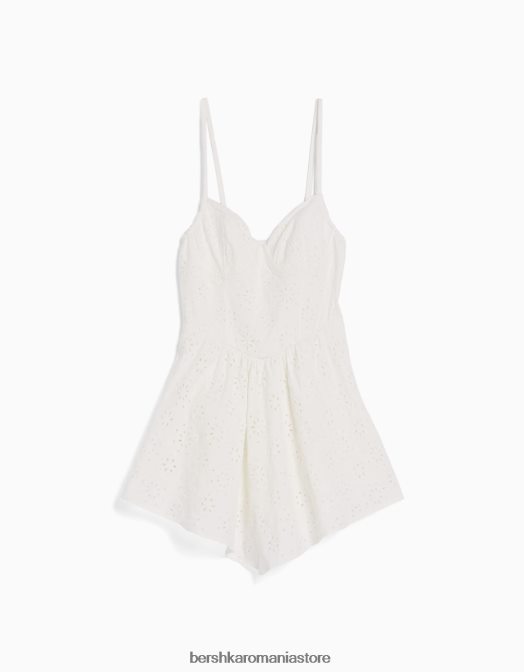 Bershka femei salopetă în stil corset cu broderie elvețiană alb Z86D197 îmbrăcăminte