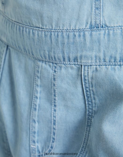 Bershka femei salopetă tip bandeau cargo din denim albastru deschis Z86D4076 îmbrăcăminte