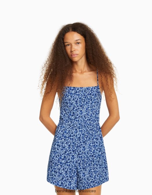 Bershka femei salopeta cu imprimeu floral cu bretele albastru Z86D274 îmbrăcăminte