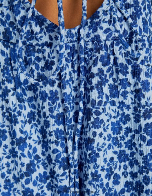 Bershka femei salopeta cu imprimeu floral cu bretele albastru Z86D274 îmbrăcăminte