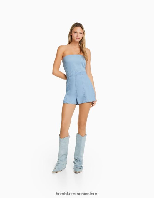 Bershka femei salopeta din denim albastru deschis Z86D123 îmbrăcăminte