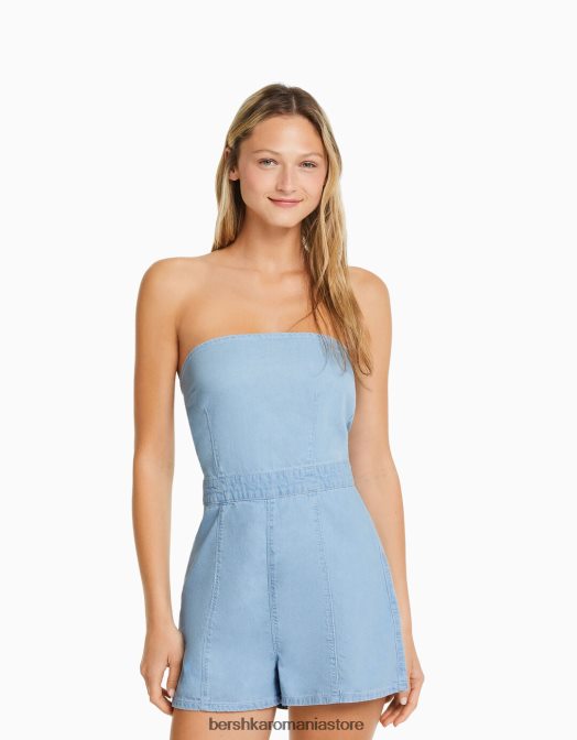 Bershka femei salopeta din denim albastru deschis Z86D123 îmbrăcăminte