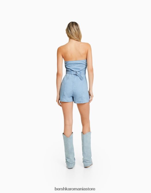 Bershka femei salopeta din denim albastru deschis Z86D123 îmbrăcăminte