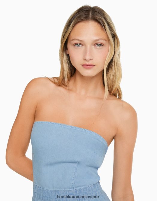 Bershka femei salopeta din denim albastru deschis Z86D123 îmbrăcăminte