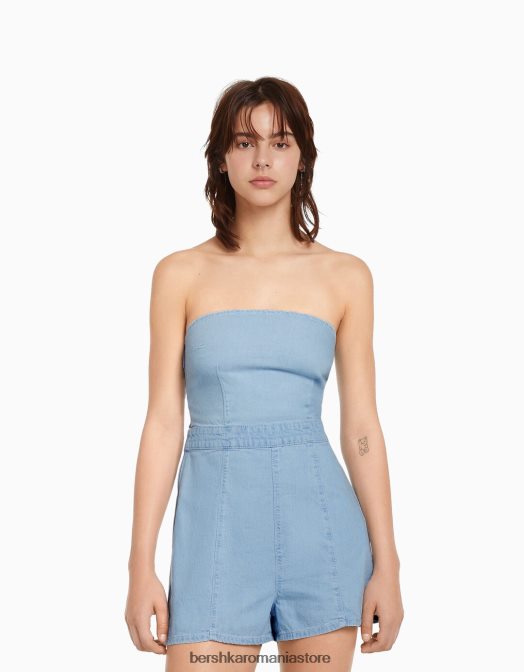 Bershka femei salopeta din denim albastru deschis Z86D4077 îmbrăcăminte